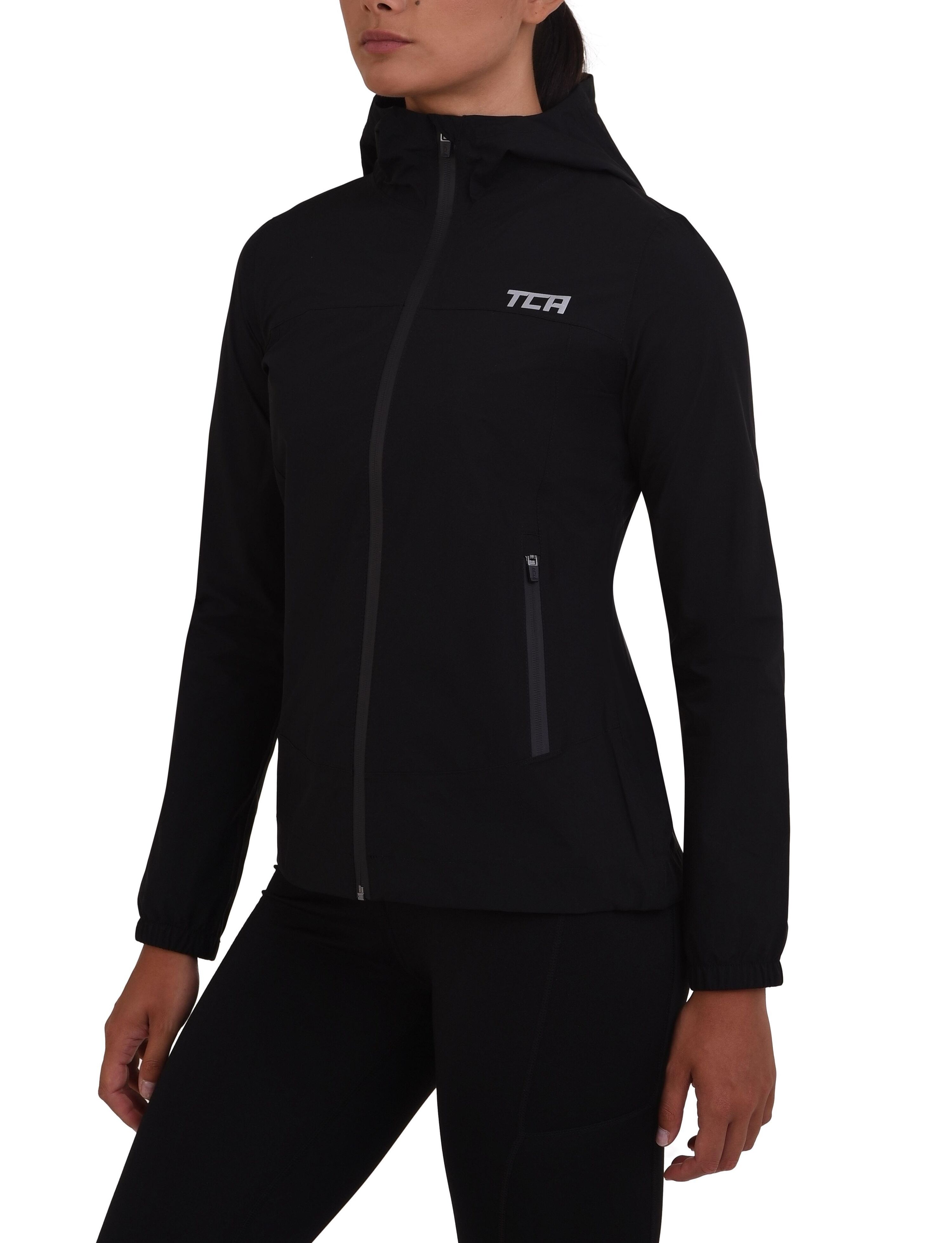 TCA Women's AirLite Rain Jacket with Zip Pockets - Black