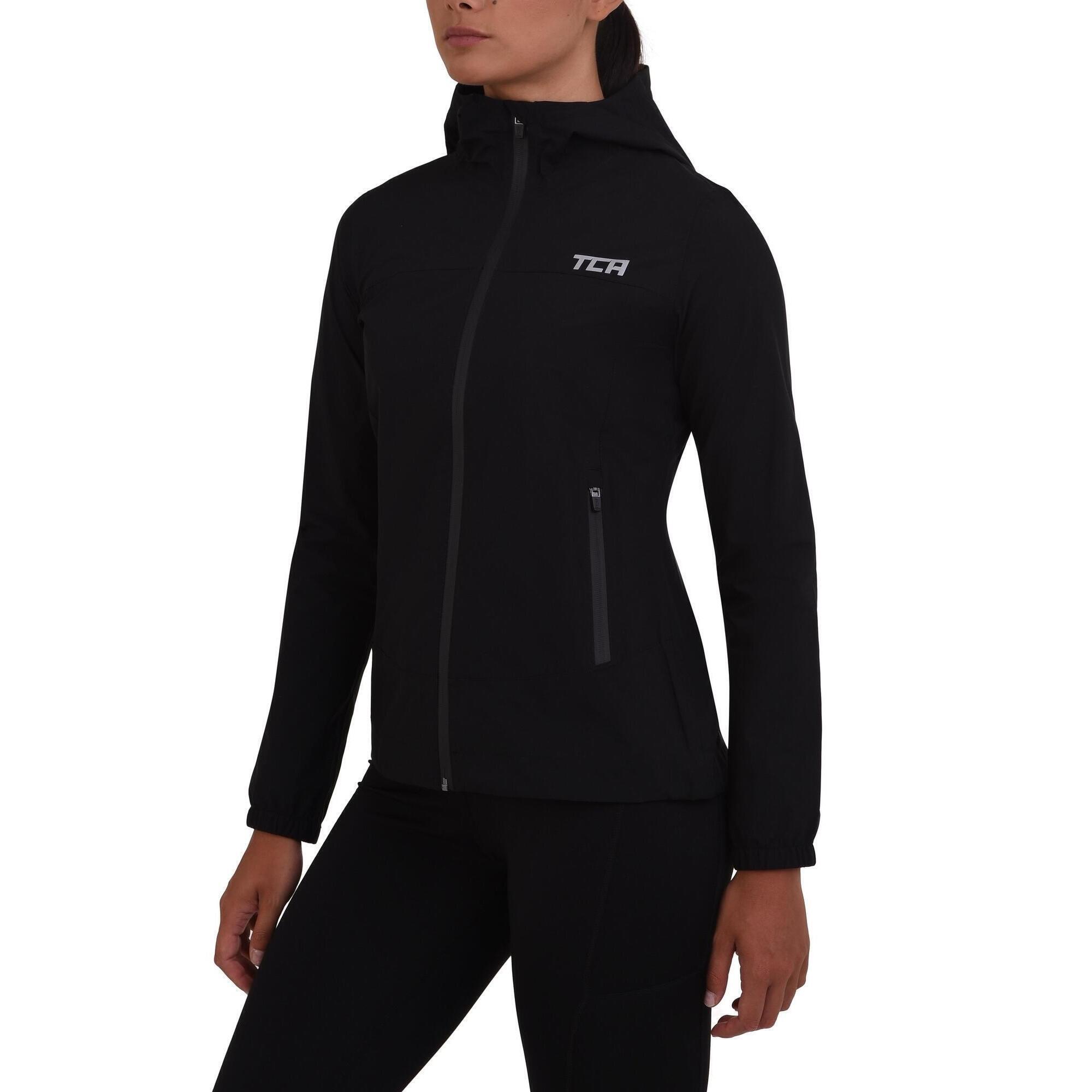 TCA Women's AirLite Rain Jacket with Zip Pockets - Black