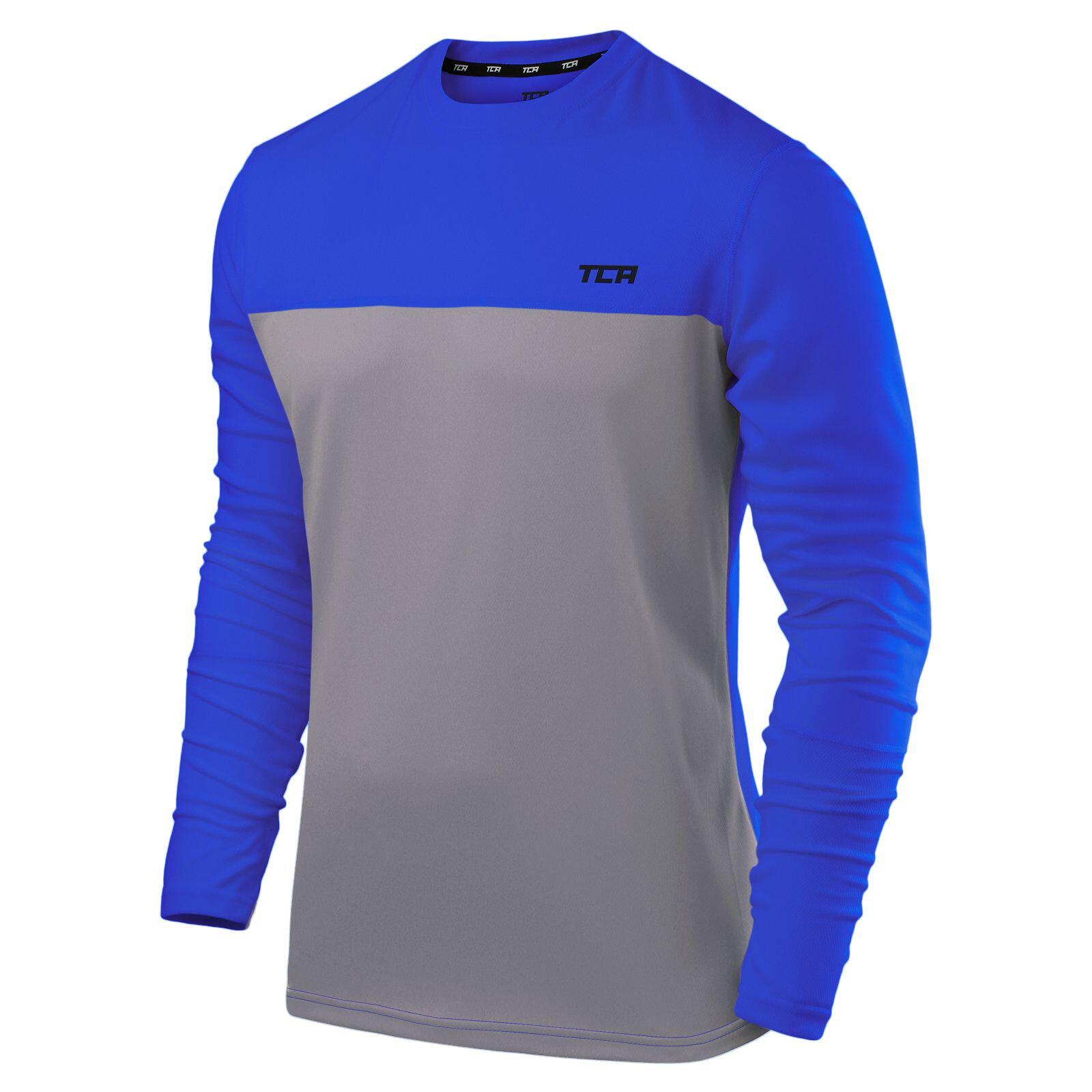 TCA Men's Element Long Sleeve Quick Dry Running Top - Grey/Blue