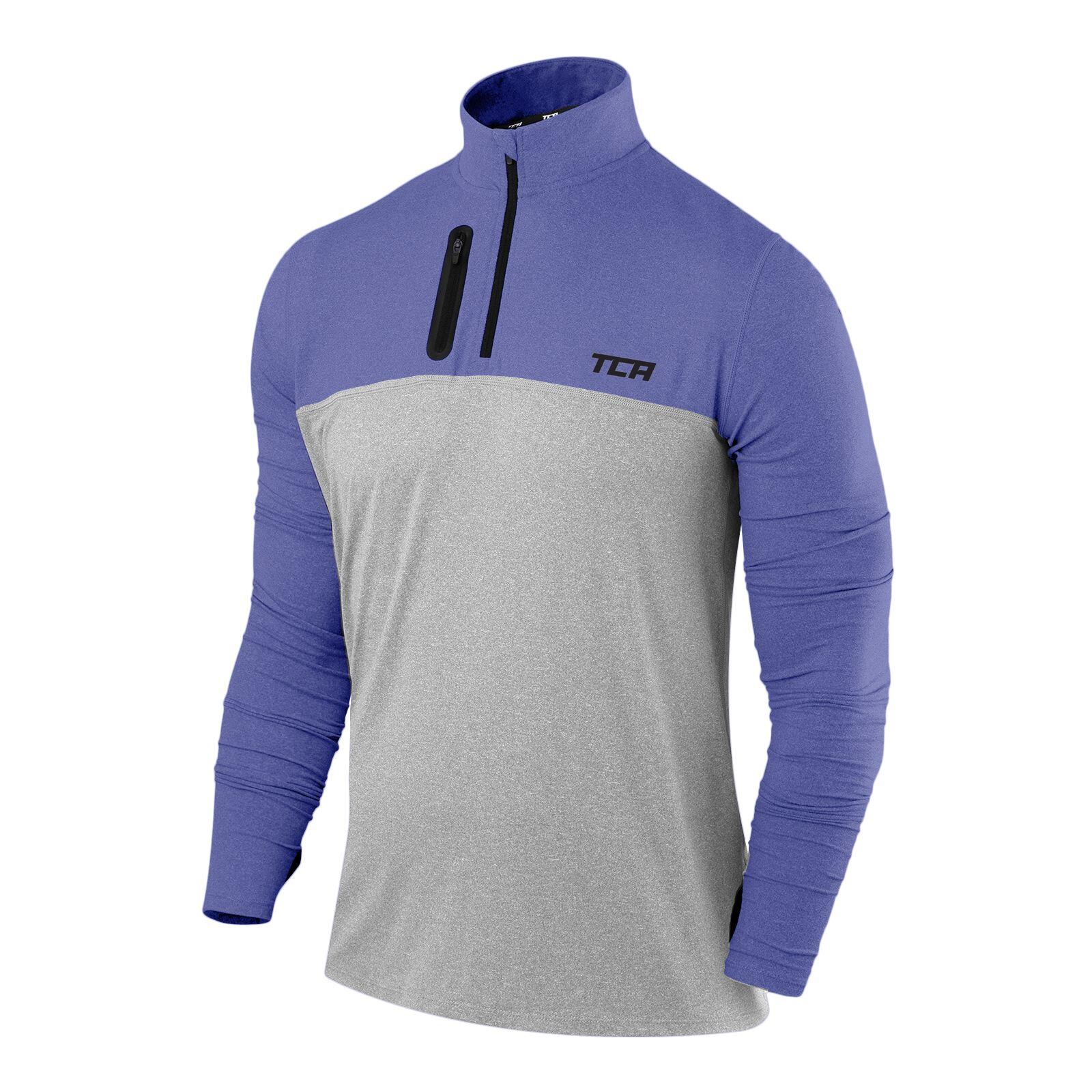 Men's Fusion Long Sleeve Half Zip Running Gym Top - Grey/Dazzling Blue 1/5