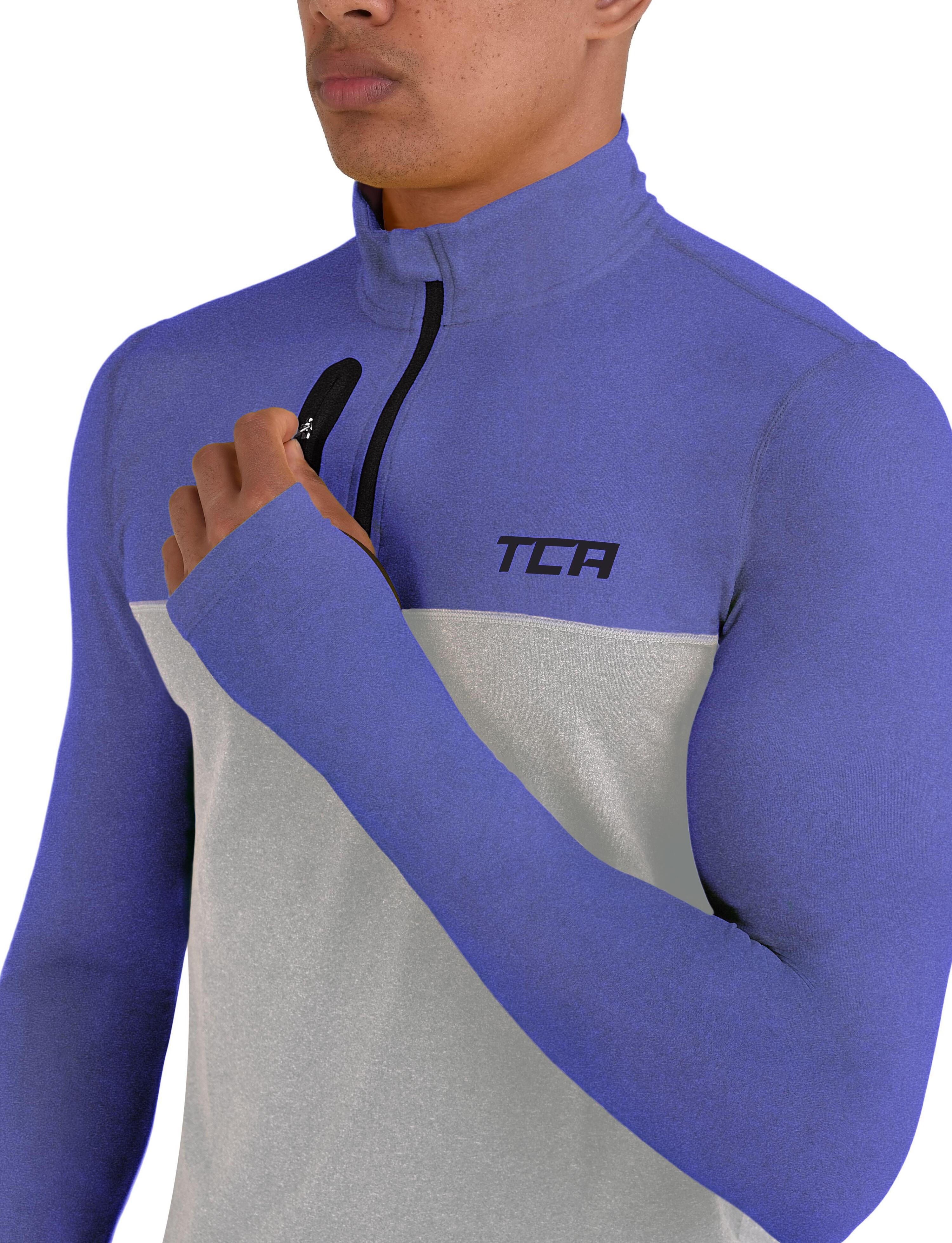 Men's Fusion Long Sleeve Half Zip Running Gym Top - Grey/Dazzling Blue 5/5