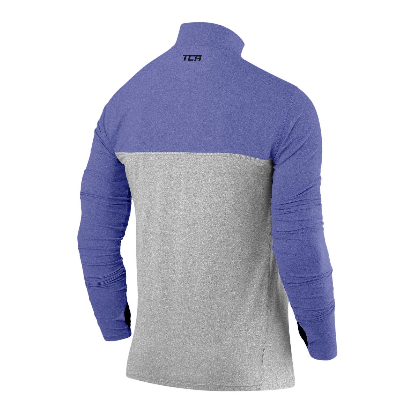 Men's Fusion Long Sleeve Half Zip Running Gym Top - Grey/Dazzling Blue 3/5