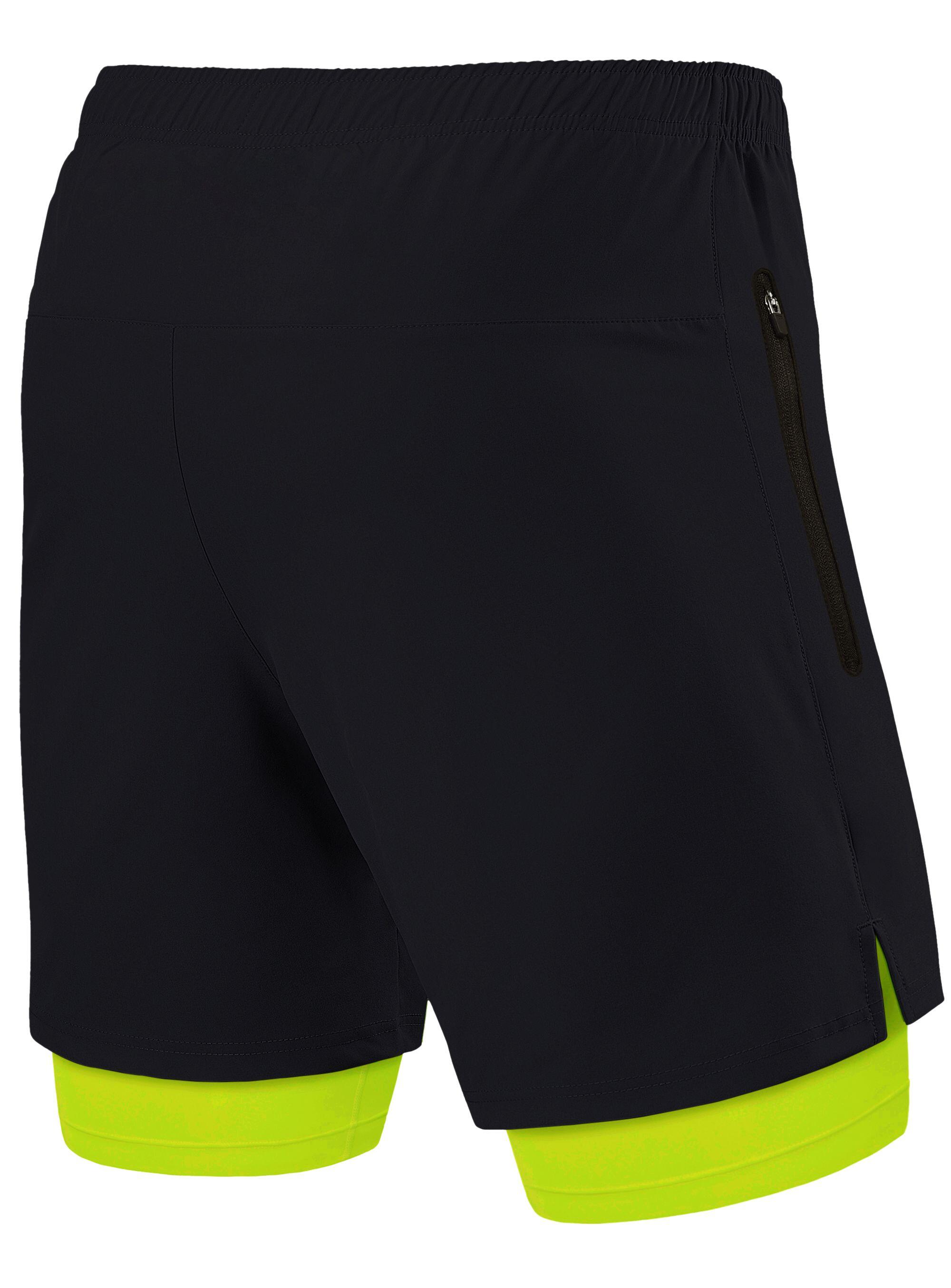 Men's Ultra 2-in-1 Running Shorts with Zip Pockets - Black/Lime Punch 2/5