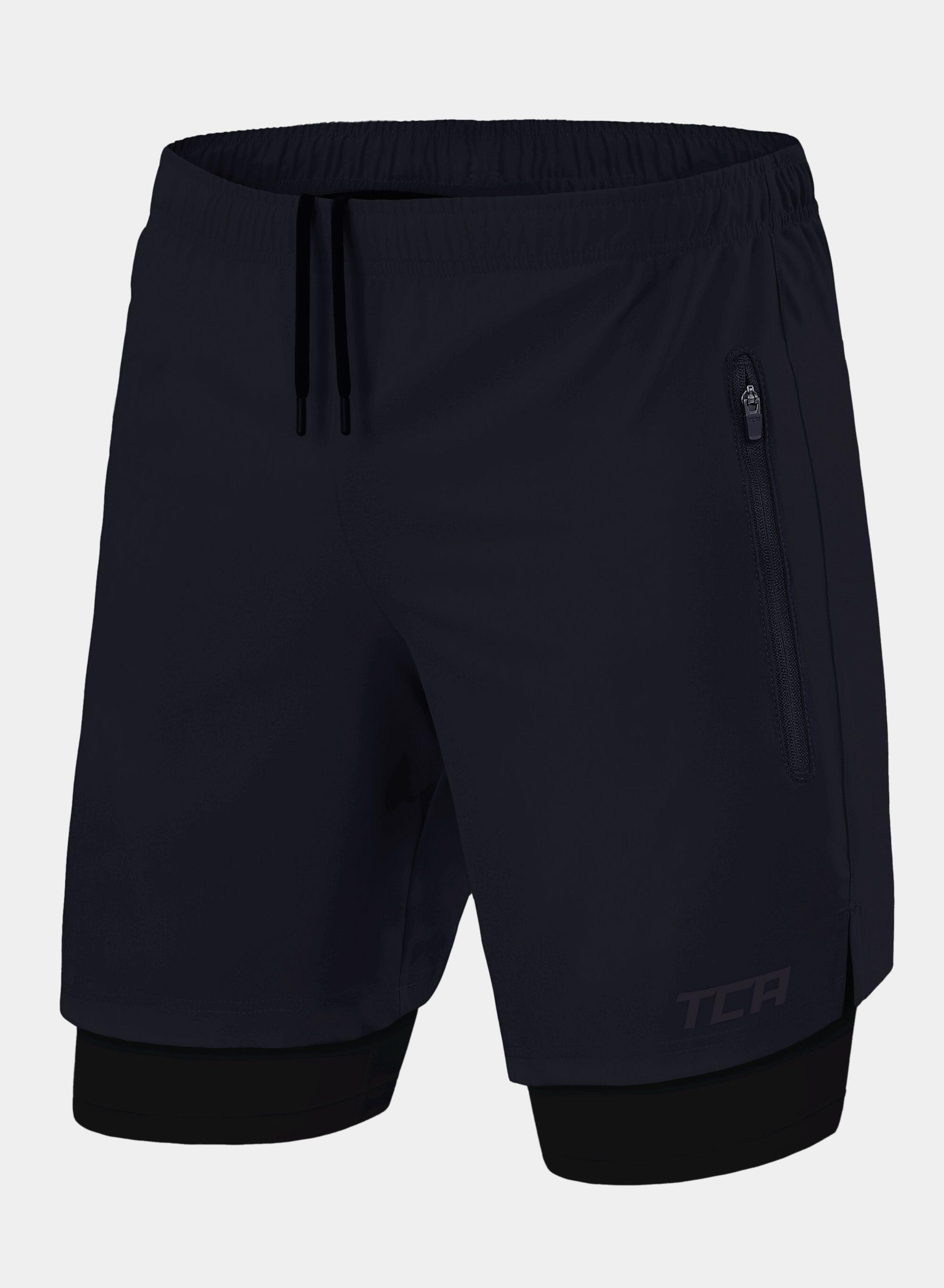 TCA Men's Ultra 2-in-1 Running Shorts with Zip Pockets - Navy/Black