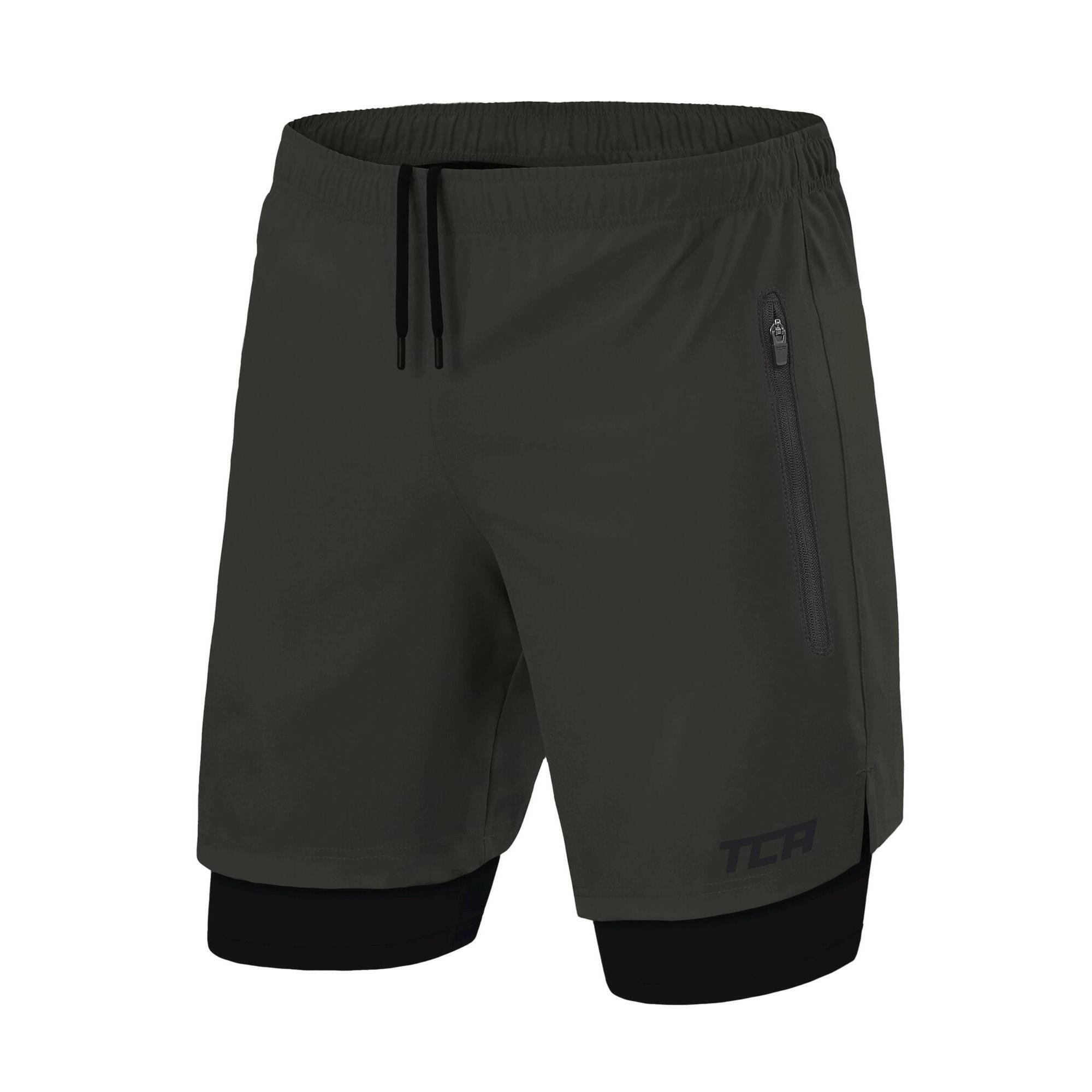 TCA Men's Ultra 2-in-1 Running Shorts with Zip Pockets - Darkest Spruce
