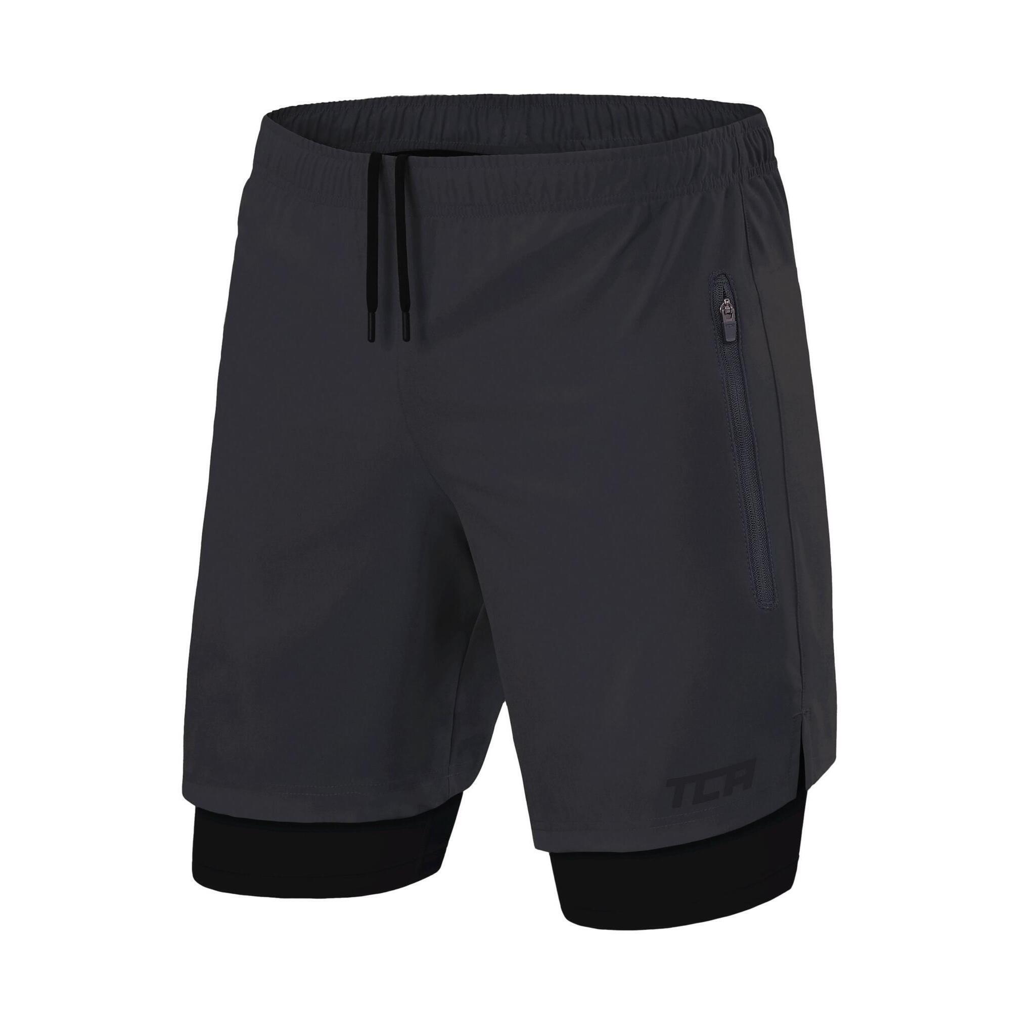 TCA Men's Ultra 2-in-1 Running Shorts with Zip Pockets - Asphalt