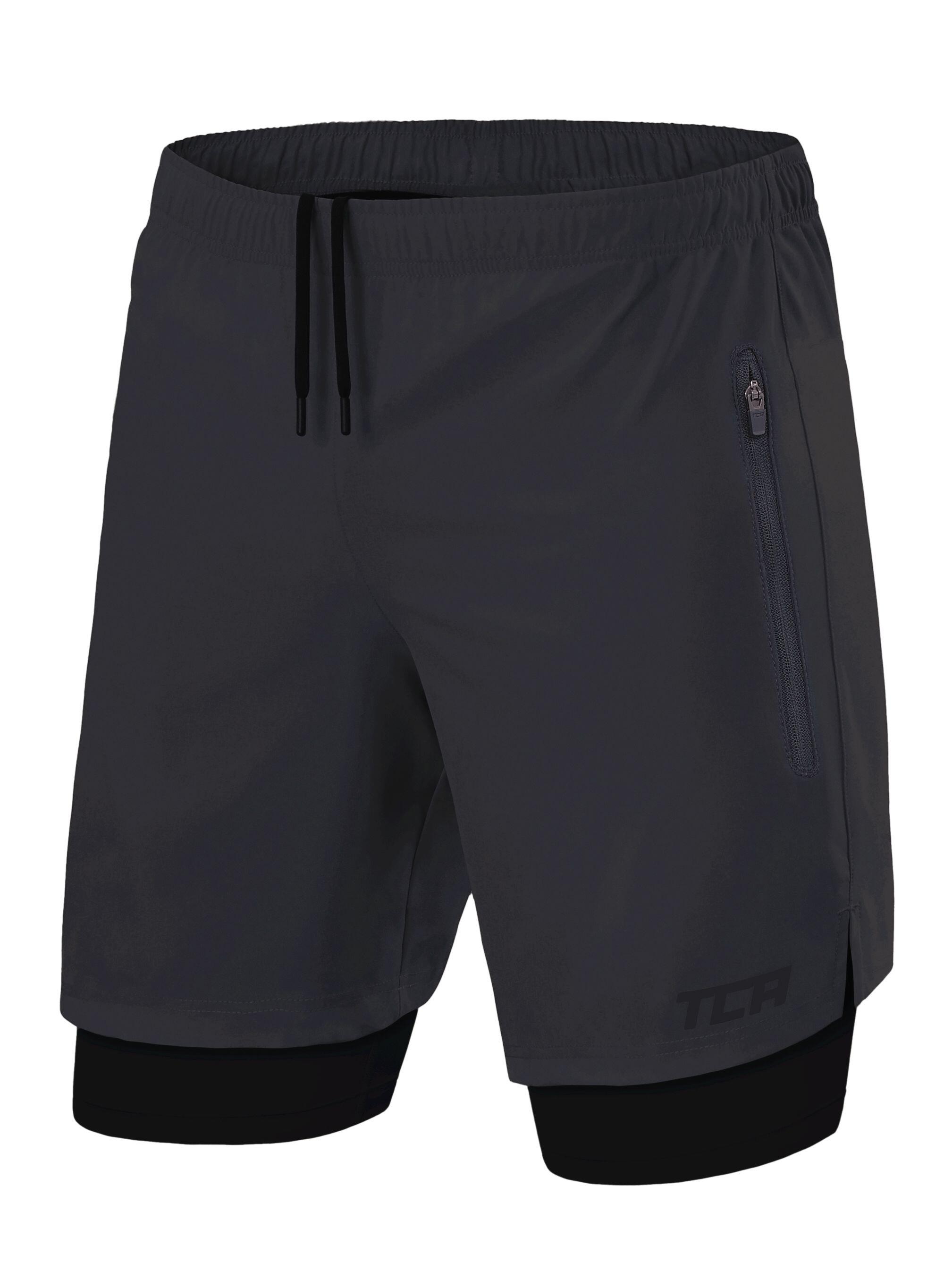 TCA Men's Ultra 2-in-1 Running Shorts with Zip Pockets - Asphalt