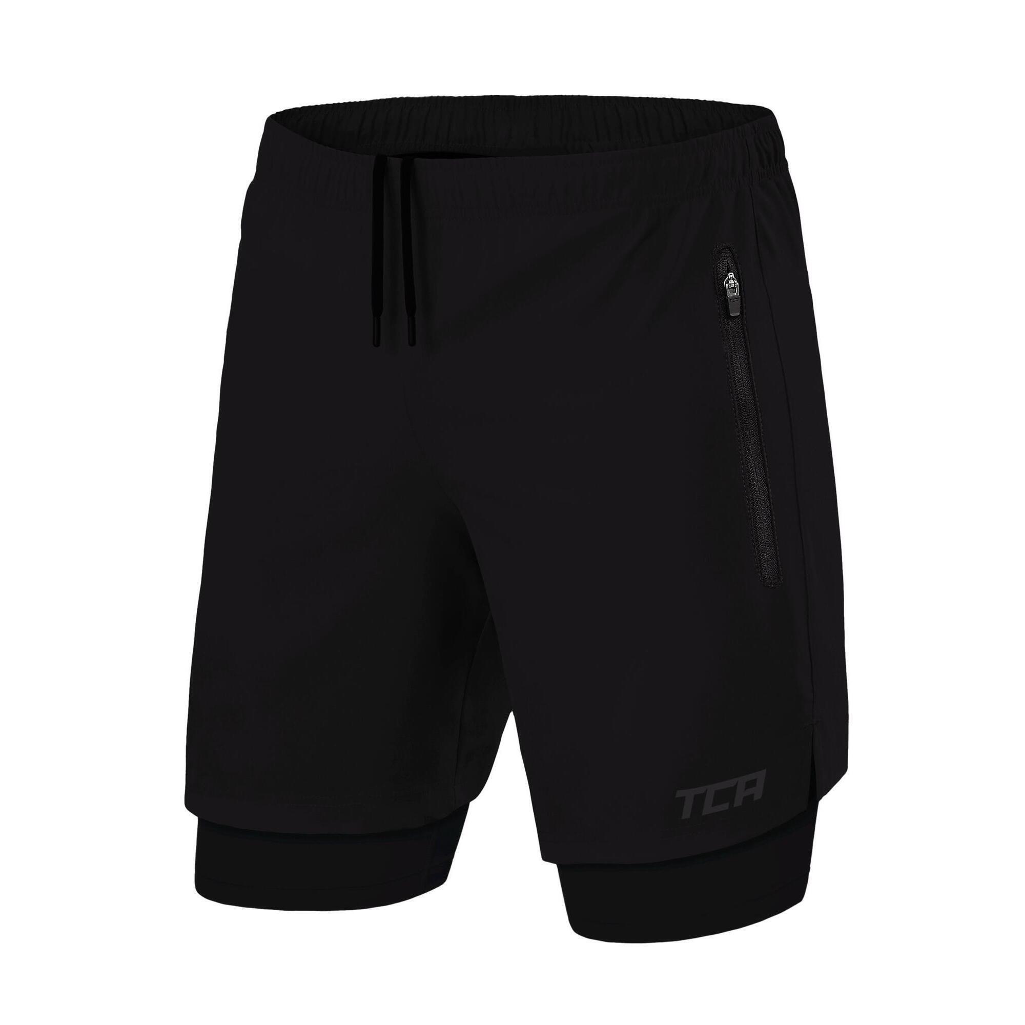 TCA Men's Ultra 2-in-1 Running Shorts with Zip Pockets - Anthracite