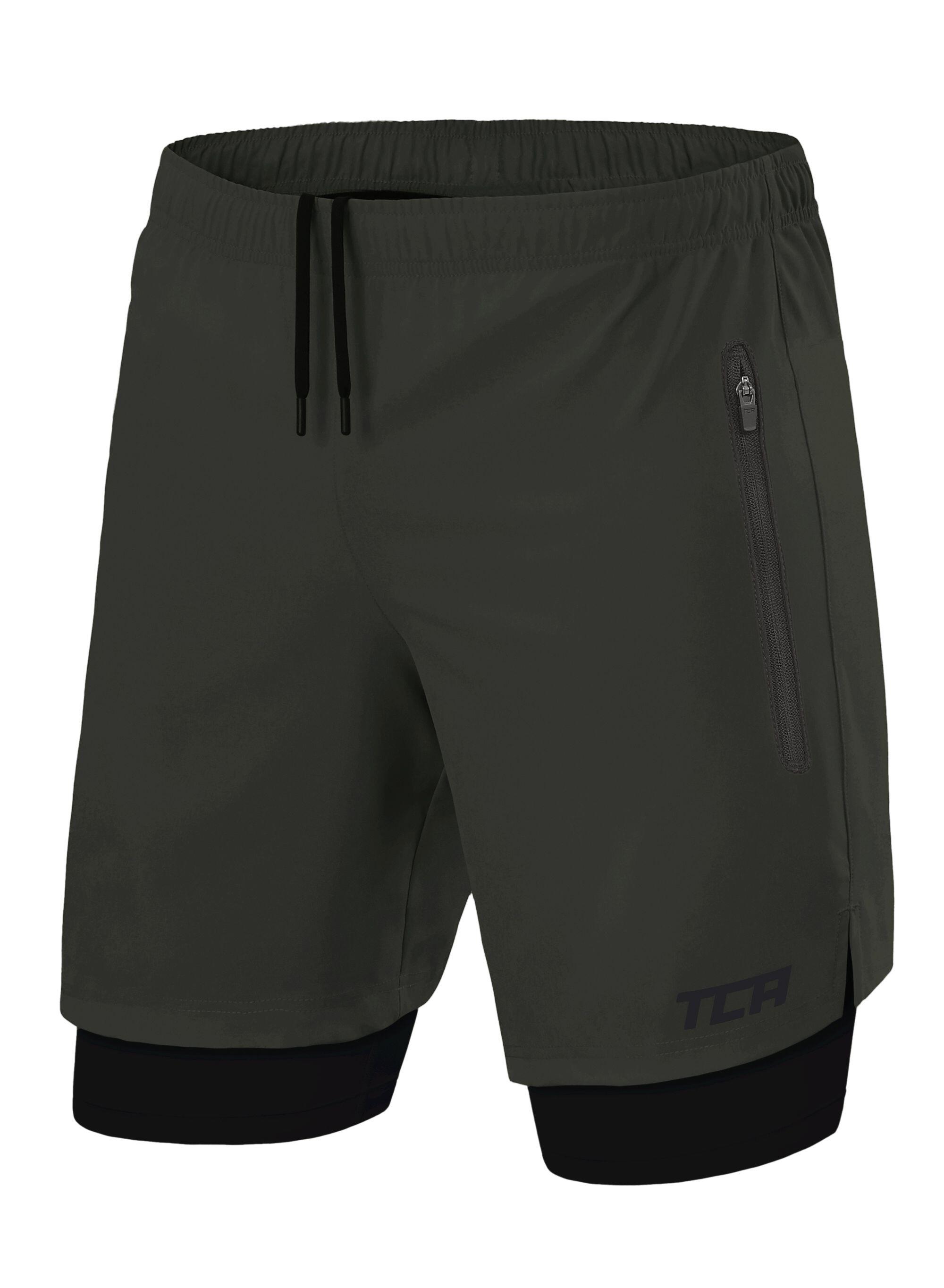 TCA Men's Ultra 2-in-1 Running Shorts with Zip Pockets - Darkest Spruce