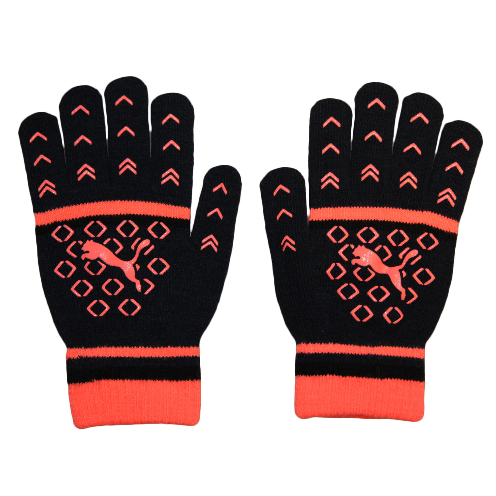 Womens/Ladies Striped Gloves (Black/Coral) 2/3