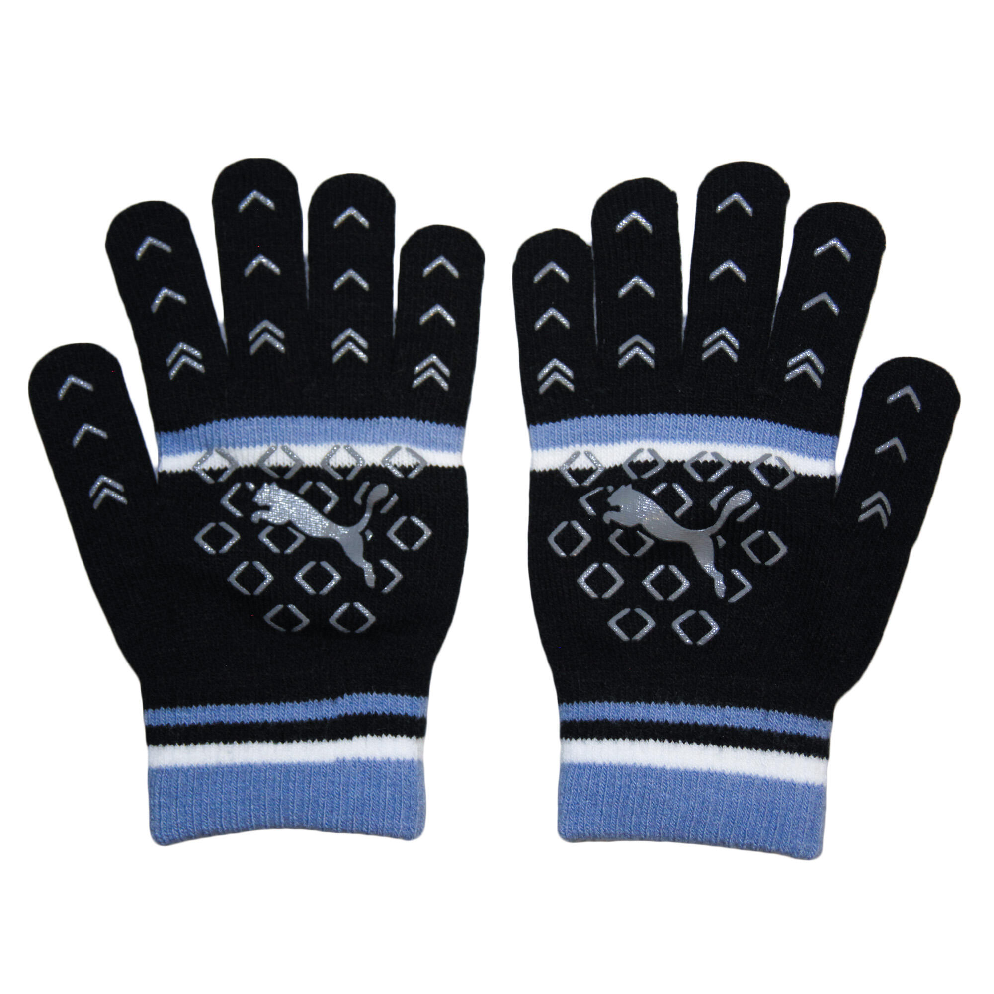 Womens/Ladies Striped Gloves (Black/Blue) 2/3