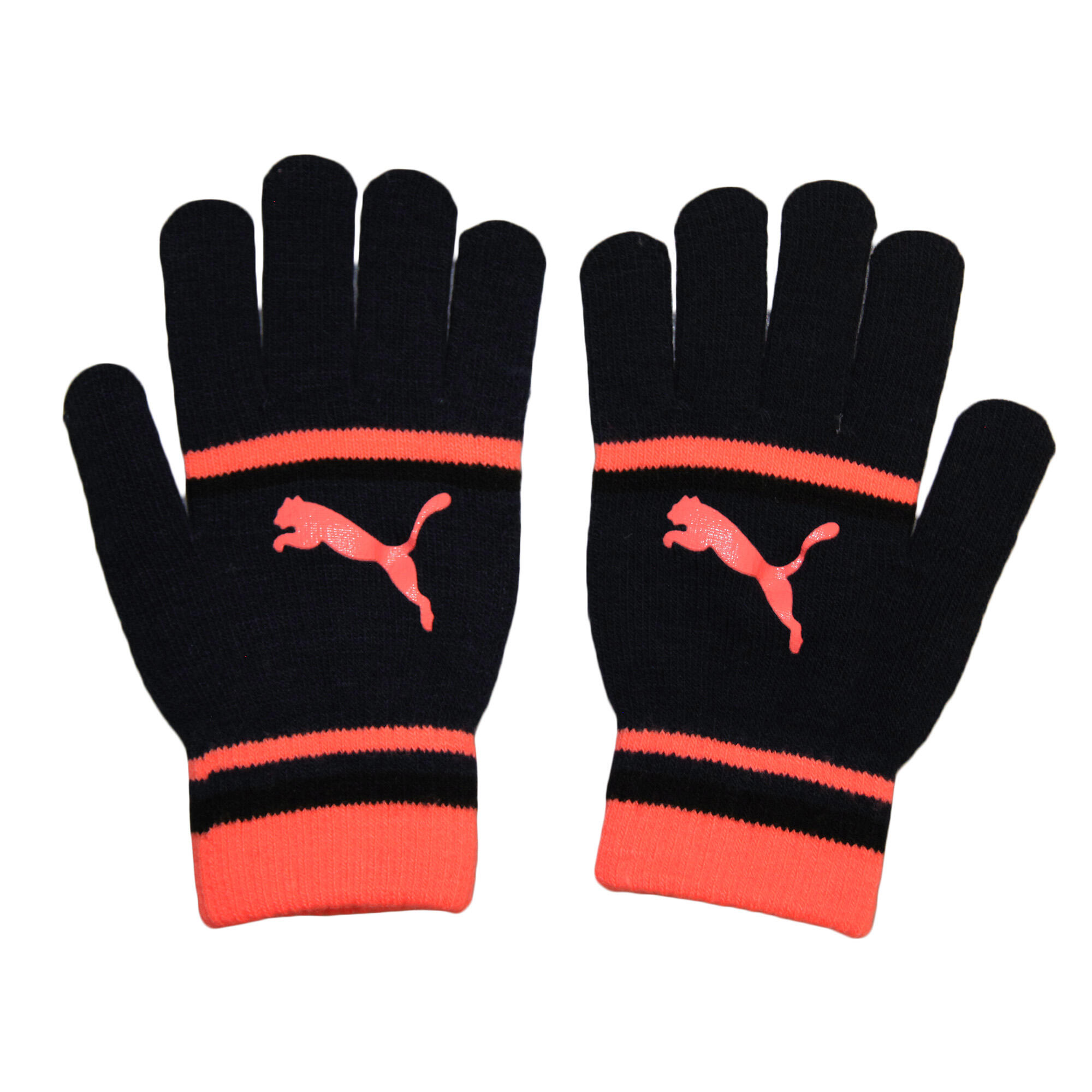 Womens/Ladies Striped Gloves (Black/Coral) 1/3