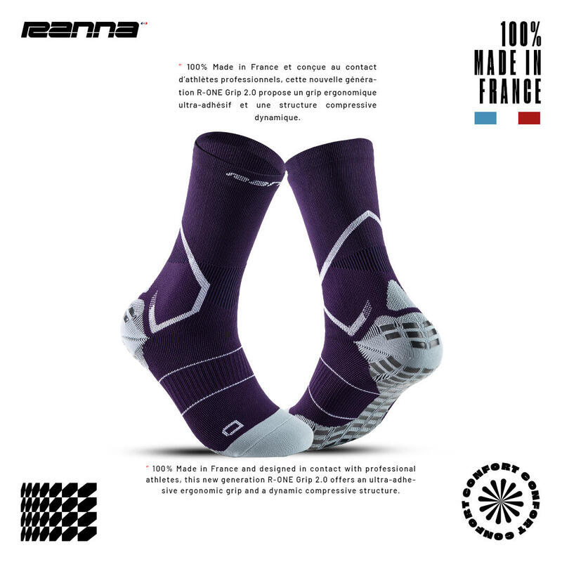 Chaussettes antidérapantes R-ONE Grip 2.0 - 100% Made in France - Football