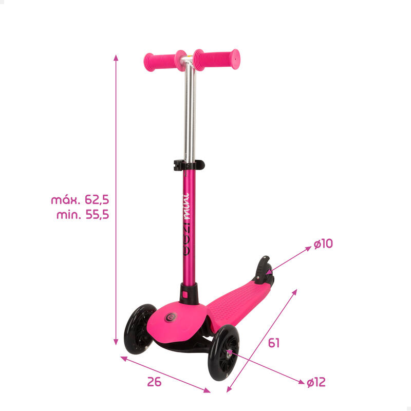 Patinete 3 ruedas fucsia c/manillar desmontable EEZI