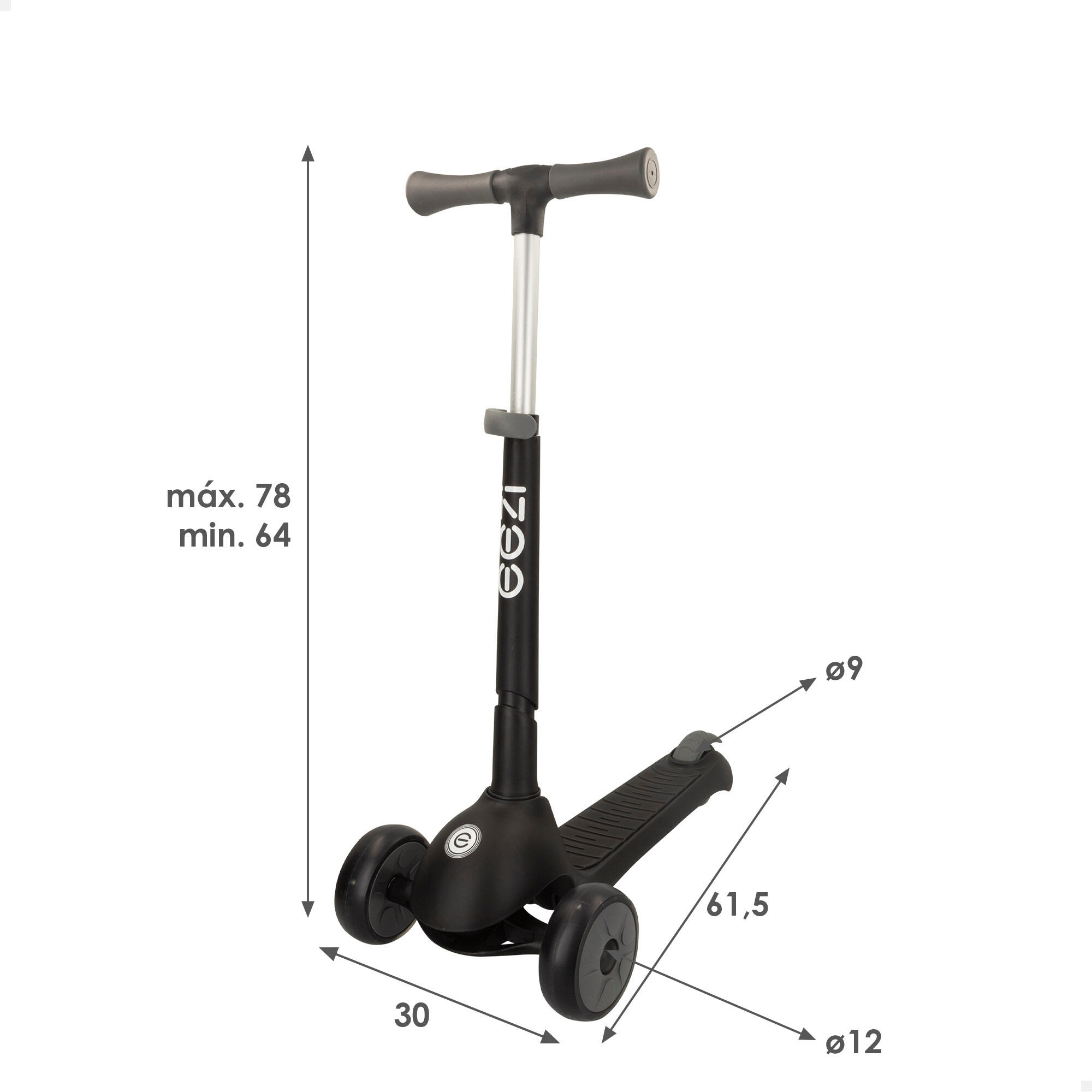 Scooter à 3 roues noir avec éclairage et guidon pliant EEZI 5/5