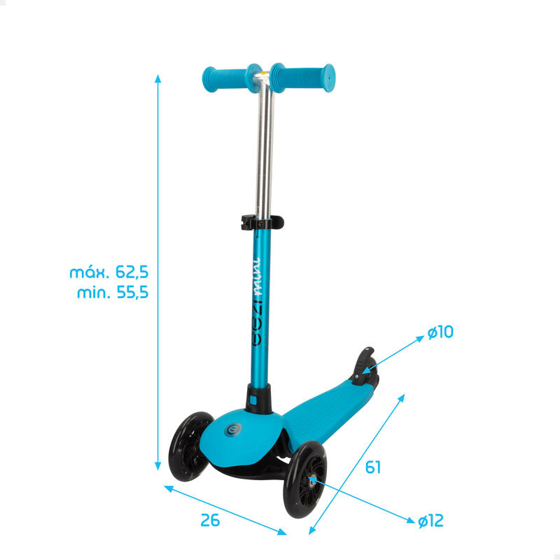 Un patinete eléctrico de tres ruedas con asistencia al equilibrio