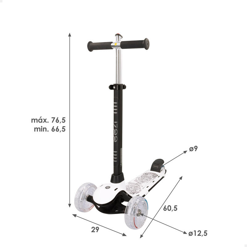 Trotinete de 3 rodas branca c/luzes multicoloridas personalizáveis EEZI