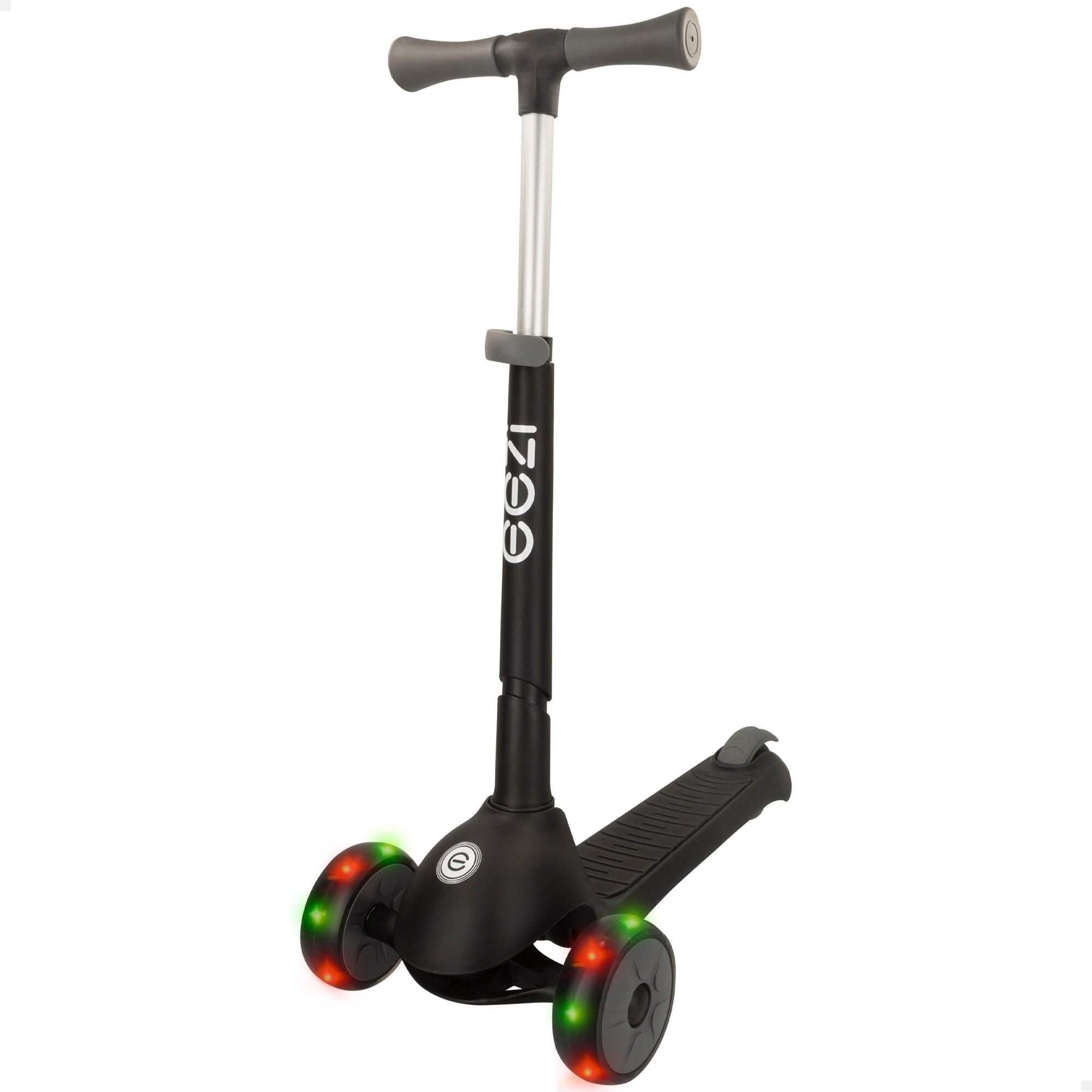 Patinete 3 ruedas negro c luces y manillar plegable EEZI Decathlon