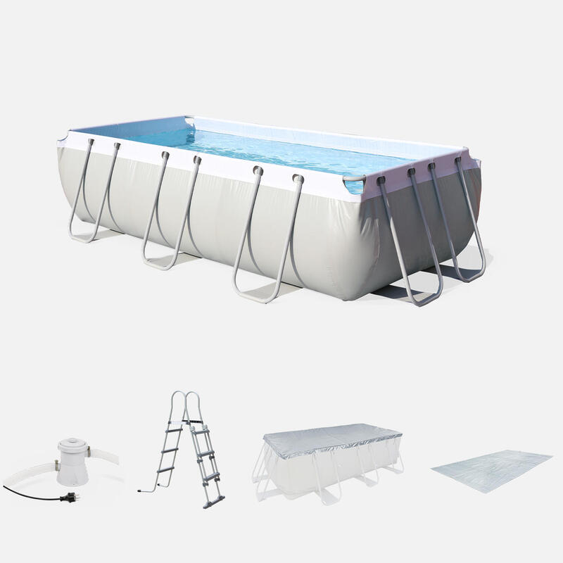 Kit grande piscine tubulaire Topaze grise, piscine 4x2m, pompe, bâche, tapis de