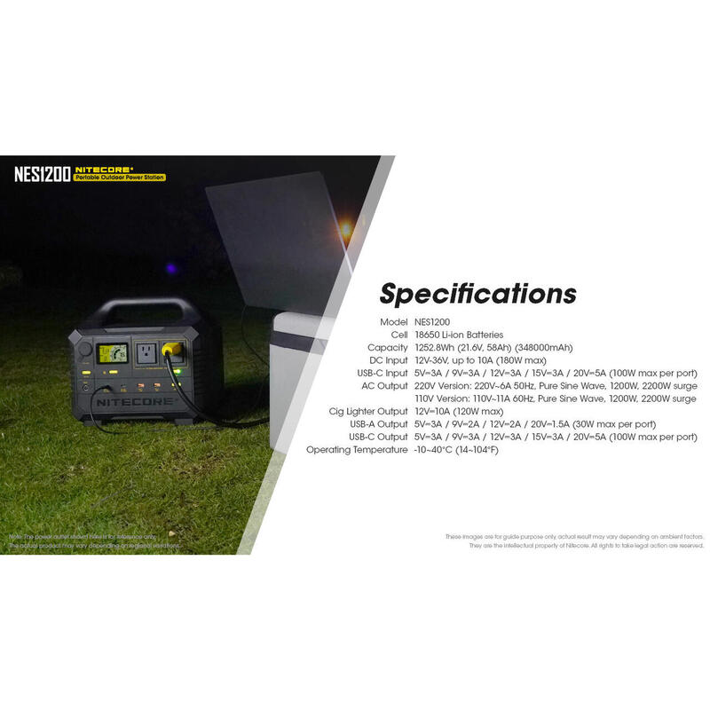 NES1200 Portable Outdoor Power Station 348000mAh - BLACK