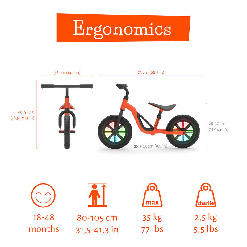 Bicicleta fara pedale Chillafish Charlie Glow,  EVA 10 ", Orange