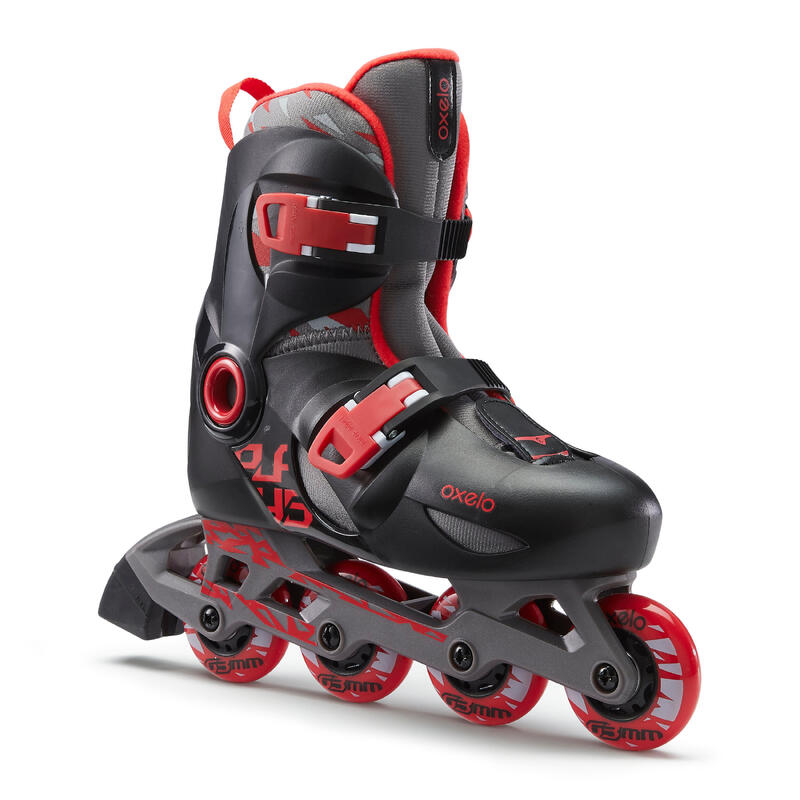 Segunda vida - Patines Línea Niños Oxelo Play 5 Negro Rojo - Muy bueno
