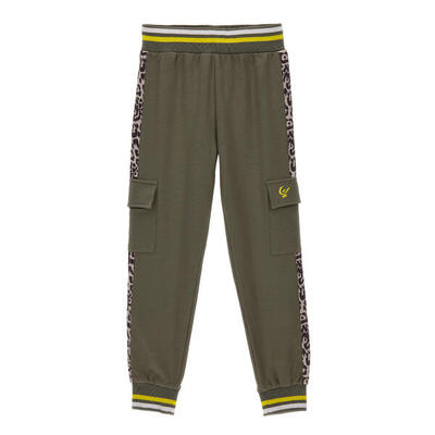Pantaloni in felpa tasche cargo e bande laterali animalier