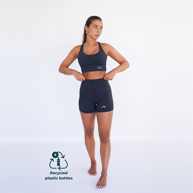 Leggings mallas fitness cortos Sostenible poliéster Mujer Fitplanet Ocean negro
