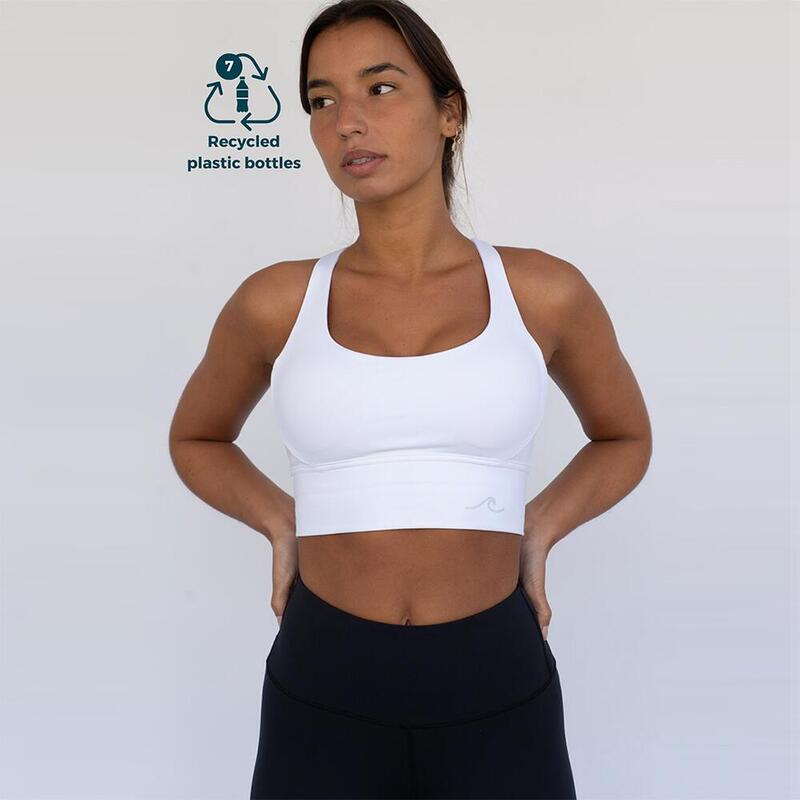 Top deportivo fitness Sostenible poliéster Mujer Fitplanet White blanco