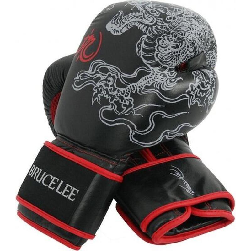 Bruce Lee Deluxe Boxing Gloves Boxhandschuhe Schwarz mit Rot 10 OZ