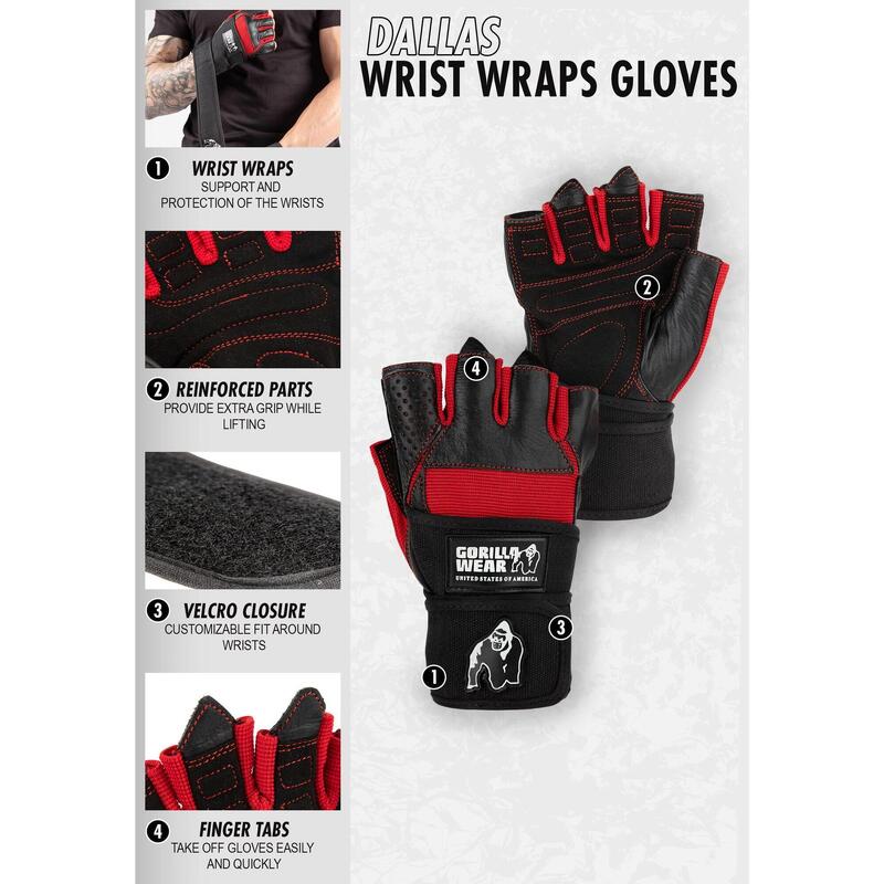 Dallas Wrist Wraps Gloves - Black/Red Stitched