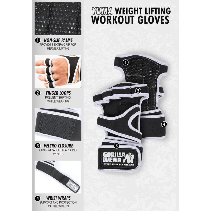 Yuma Weight Lifting Workout Gloves Black/White