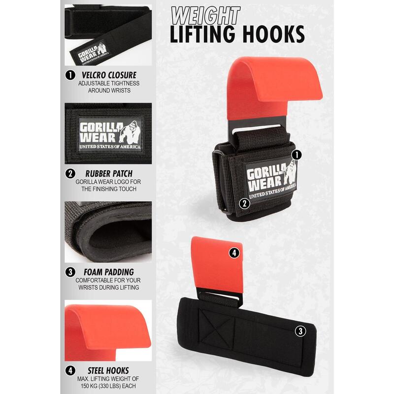 Weight Lifting Hooks - Black/Red