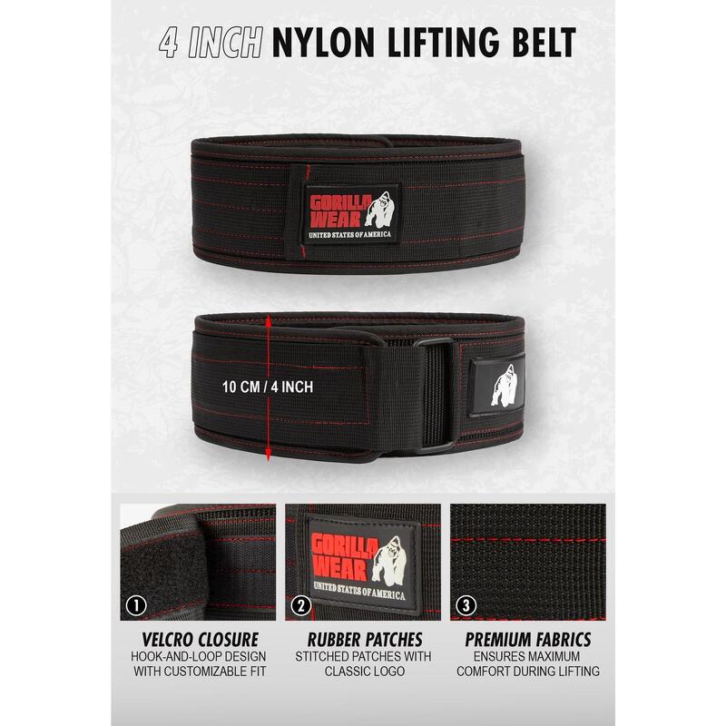 Cinturón Lumbar Musculación de Nylon - 4 inch