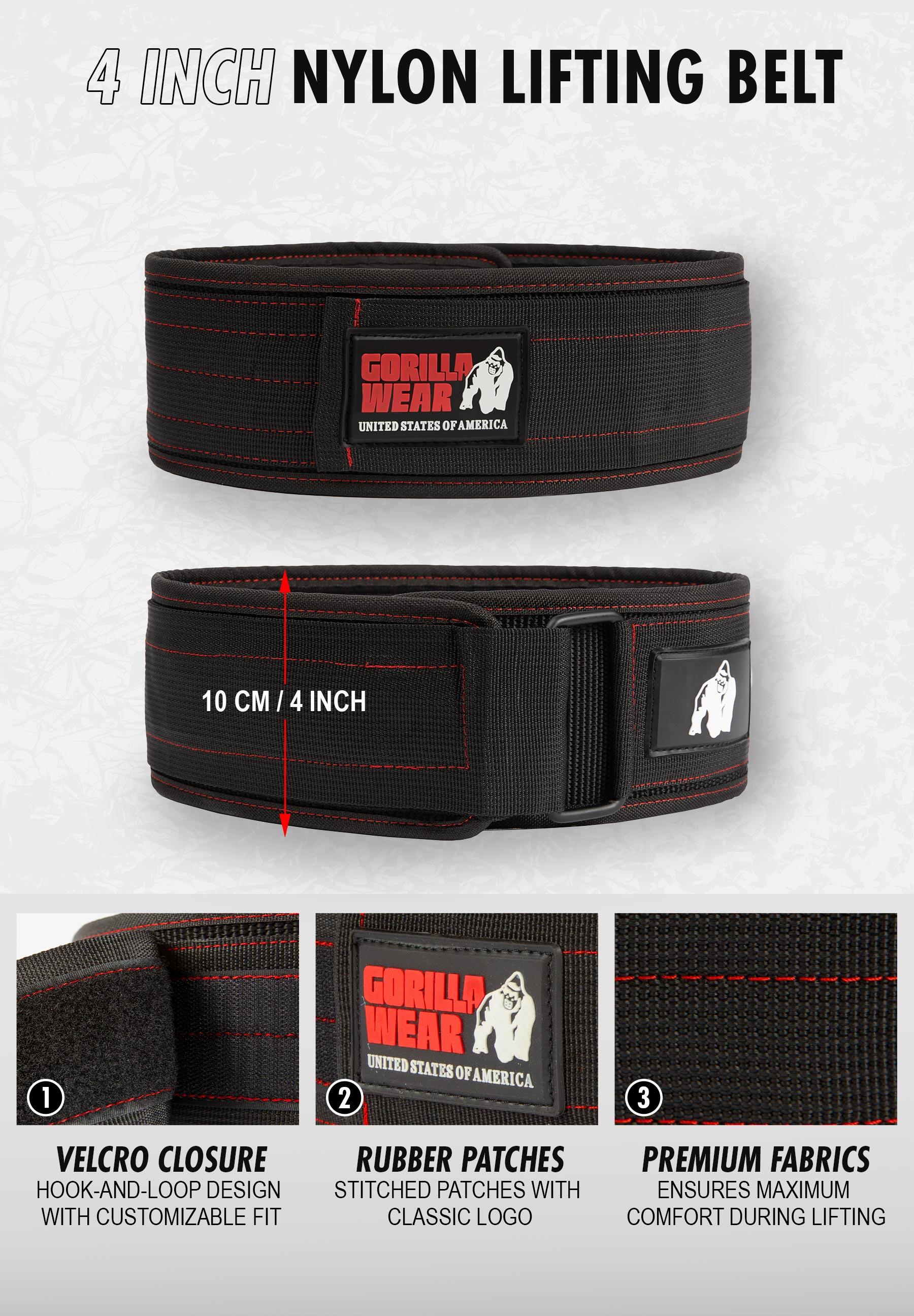 4 Inch Nylon Ceinture de levage - Noir/Rouge Stitched 5/6