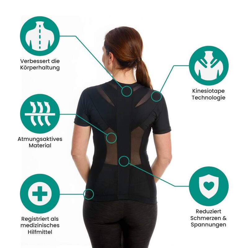 Haltungsshirt Zipper Damen – Schwarz | Haltungskorrektur Haltungstrainer Rücken