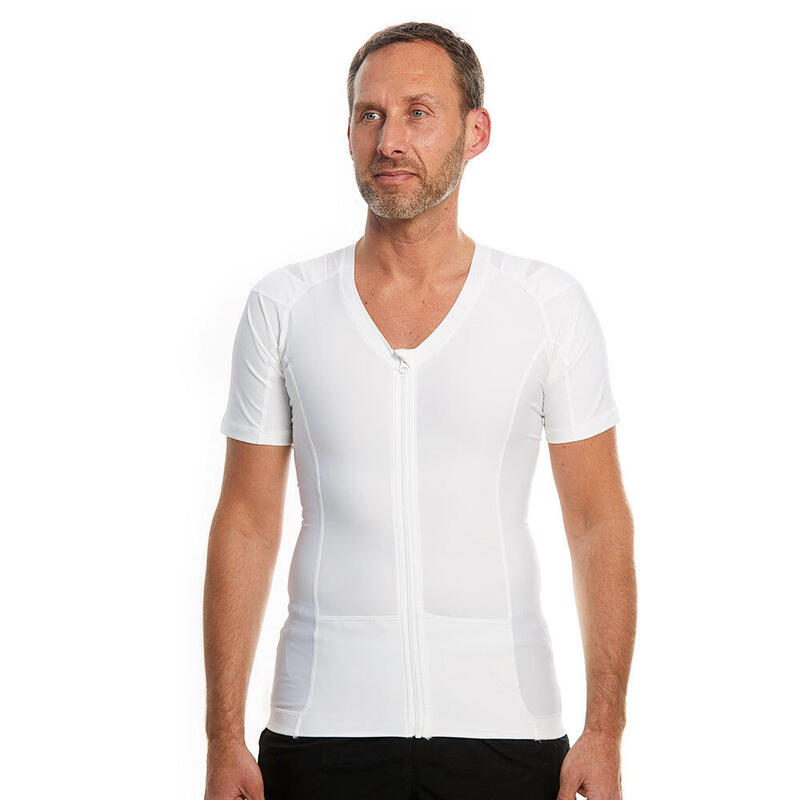 Haltungsshirt Zipper Herren –Weiß | Haltungskorrektur Haltungstrainer Rückengurt