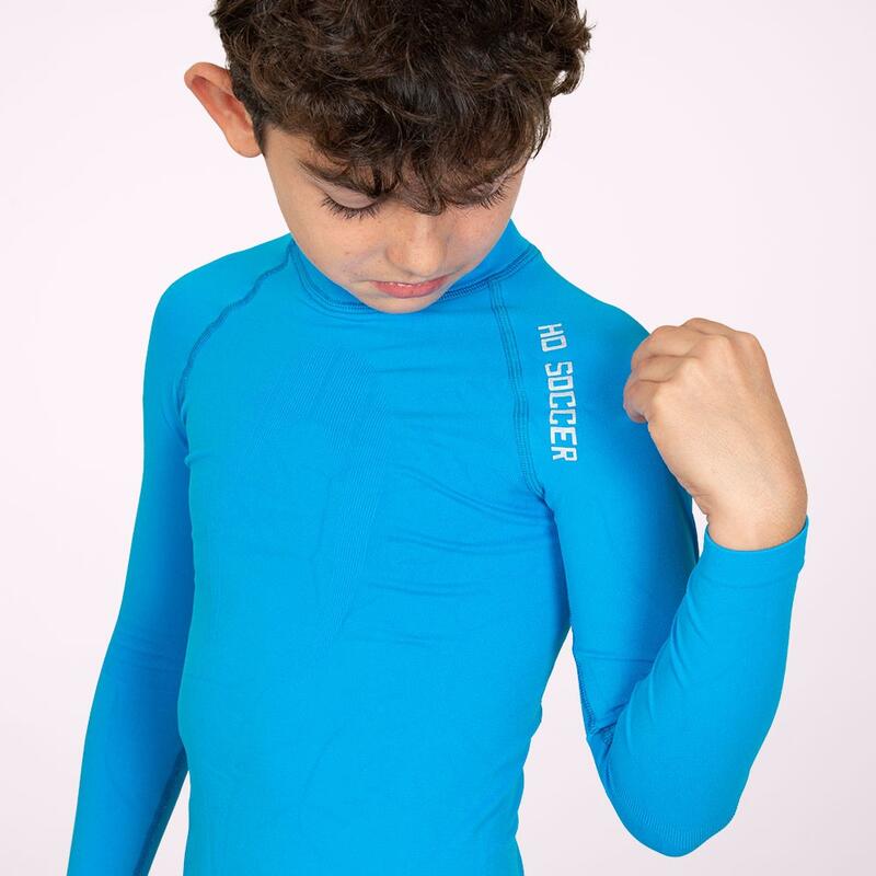 T-shirt de football thermique à manches longues pour enfants, bleu