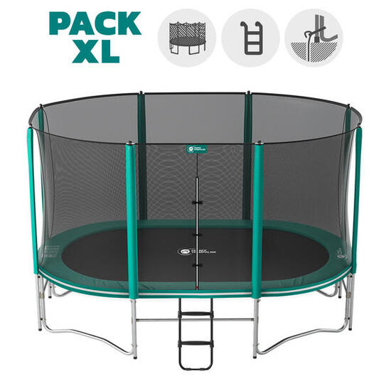 Trampoline Ovale Ovalie 430cm - Filet de Protection, Echelle + Kit d'ancrage