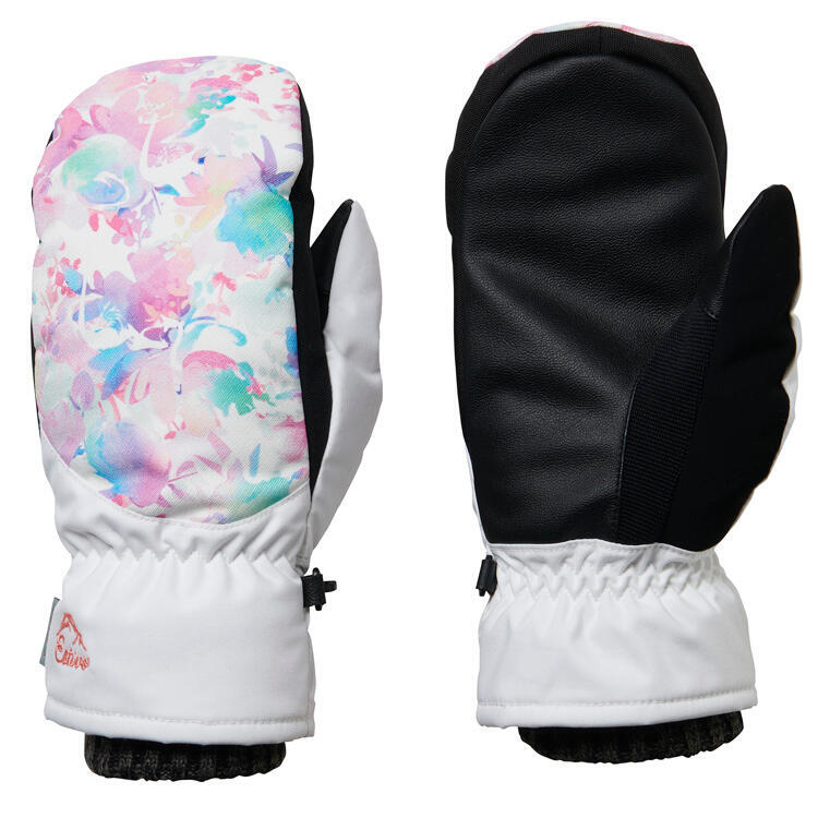 女性滑雪板防水防風花圖案手套 - 白色/粉紅色