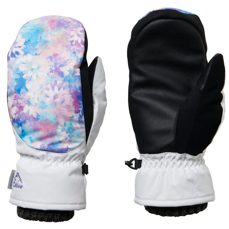 女性滑雪板防水防風花圖案手套 -白色/紫色