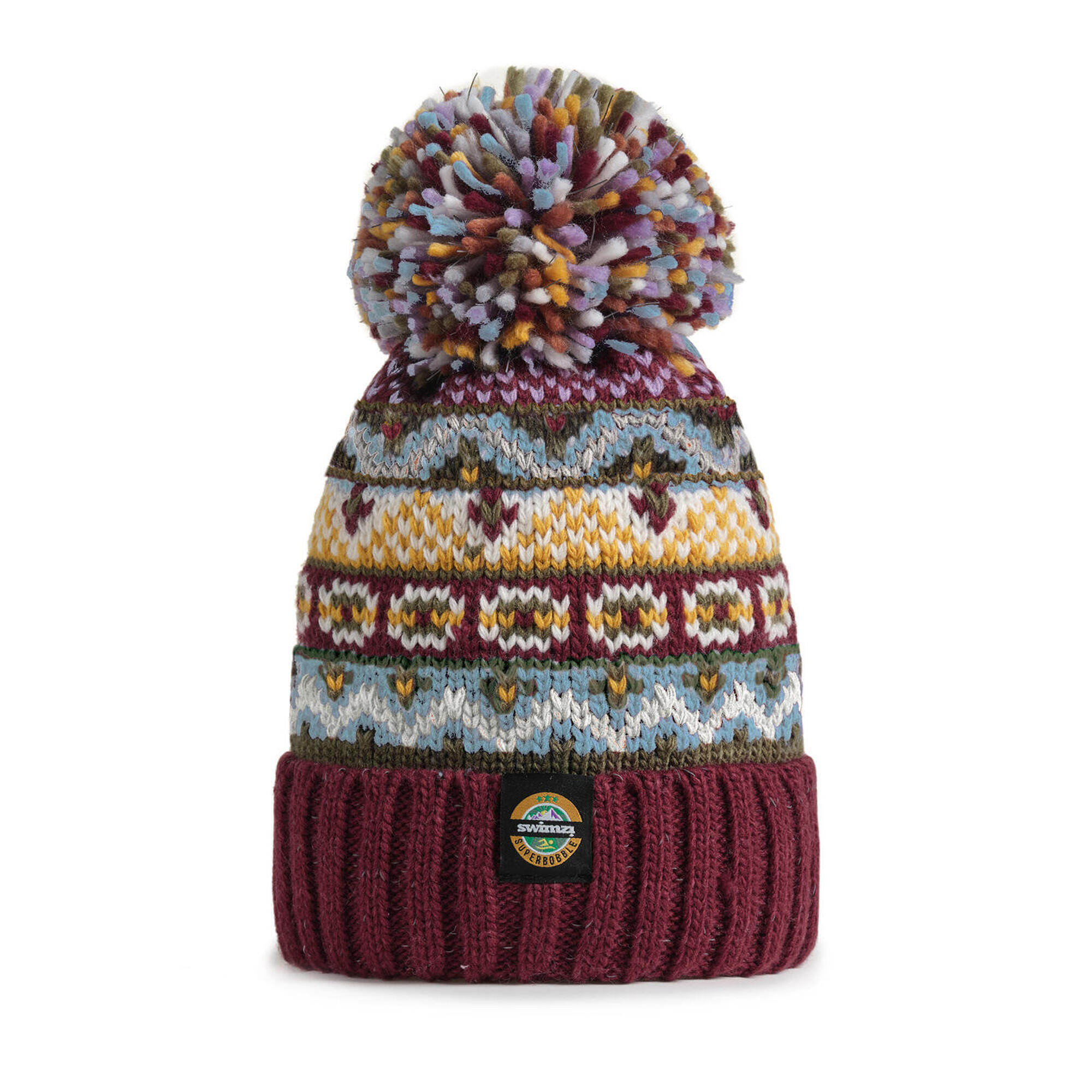 Claret & Blue Fairisle Knit Super Bobble Hat 1/1