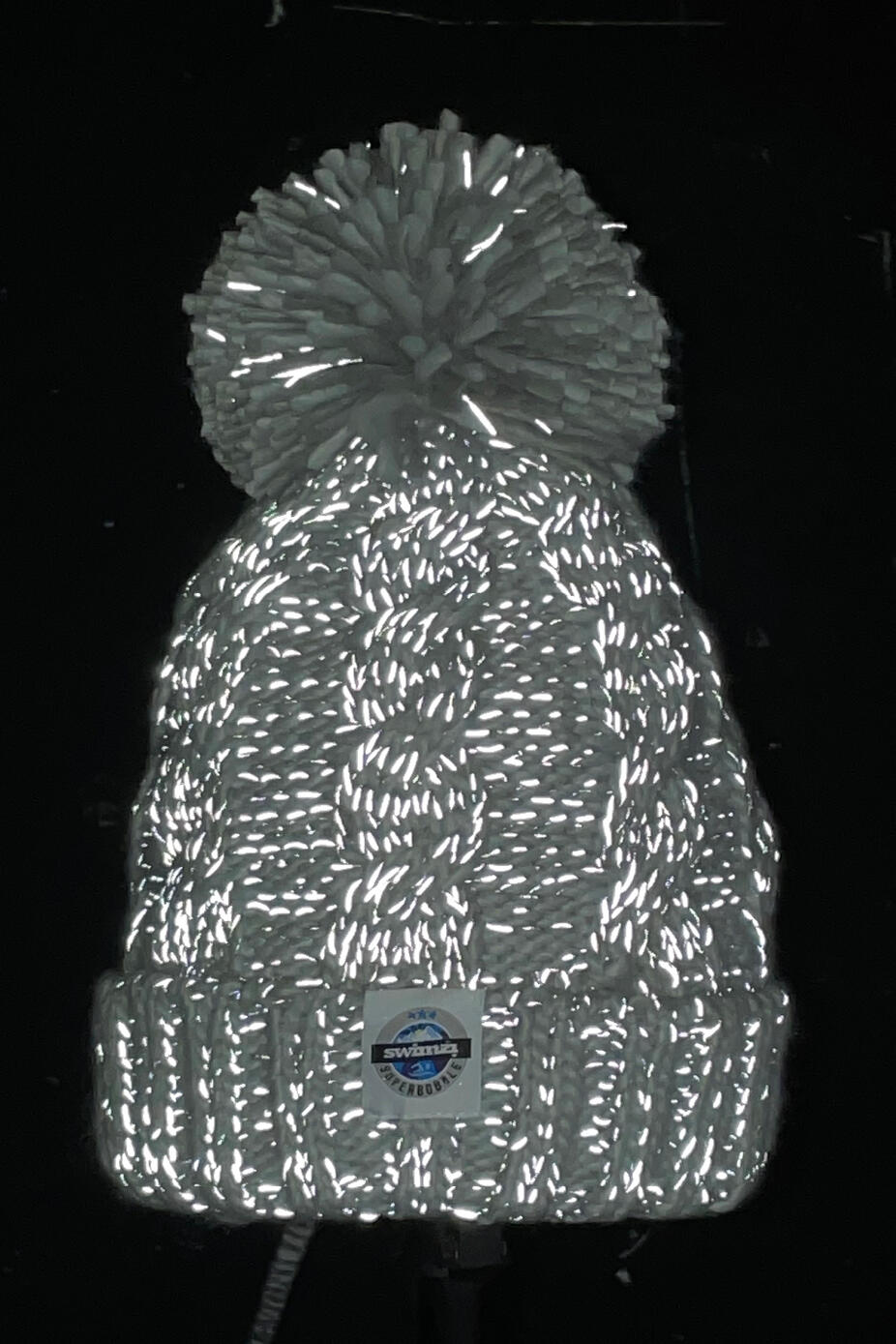 Silver Grey and White Nordic Knit Super Bobble Hat 2/2