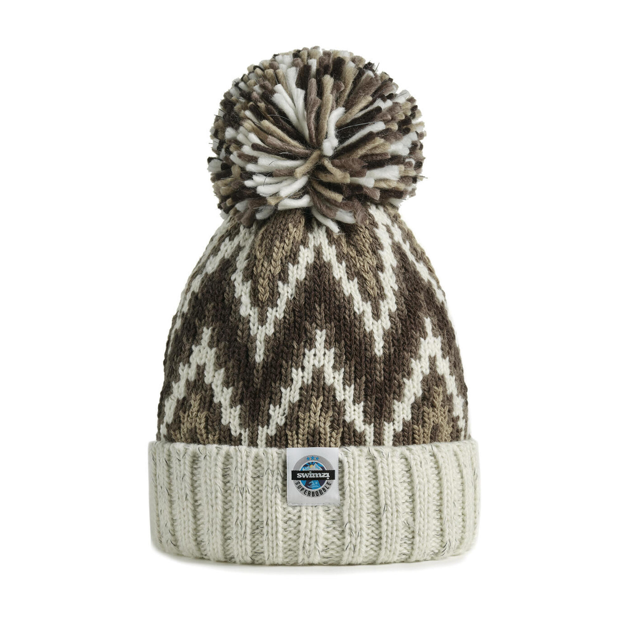 Truffle Cream Zig-zag Super Bobble Hat 1/1