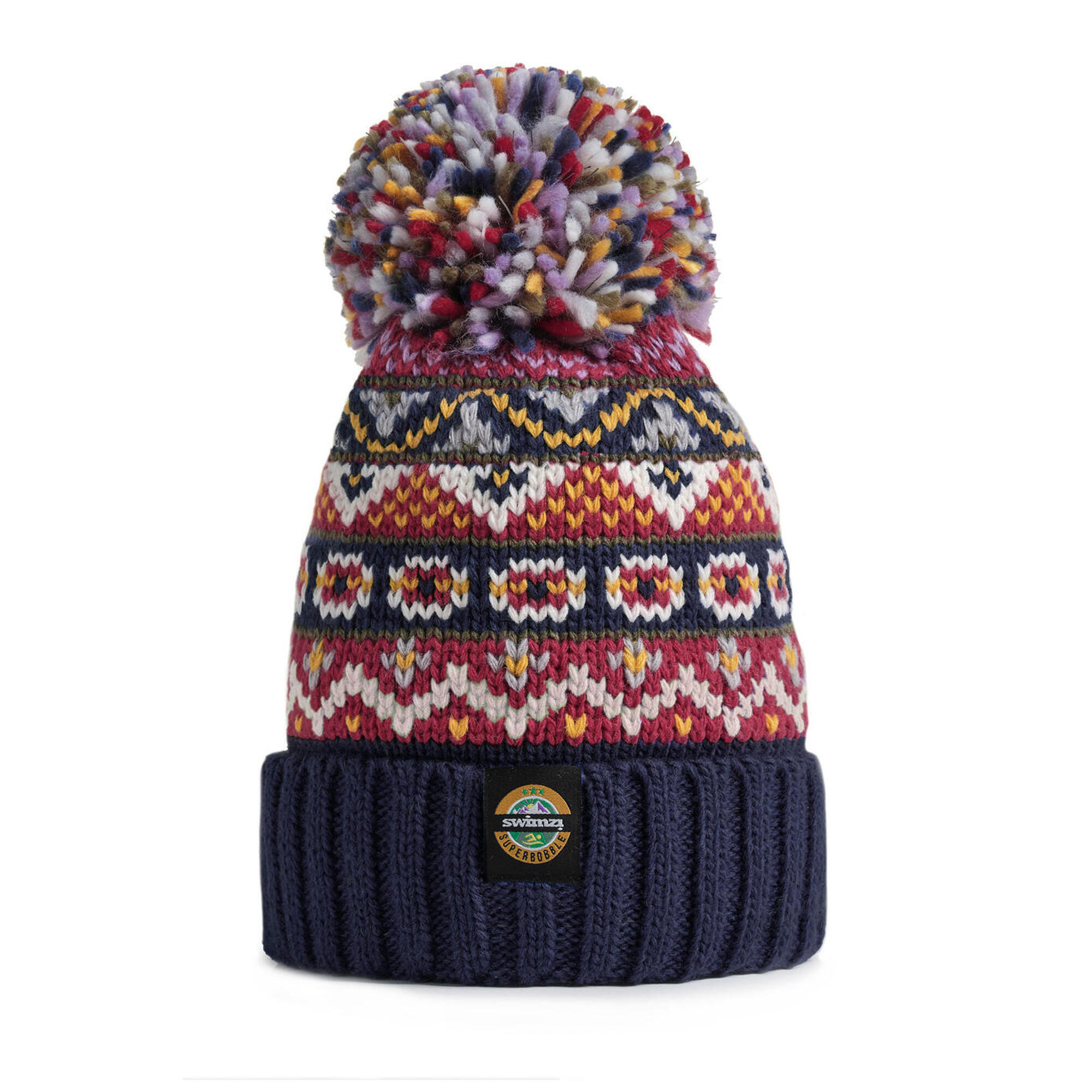 SWIMZI Midnight Blue Traditional Fairisle Knit Super Bobble Hat