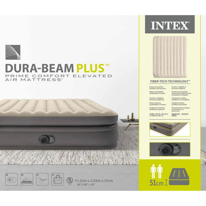 Colchão Insuflável duplo Prime Comfort Elevated Intex 152x203x51 cm