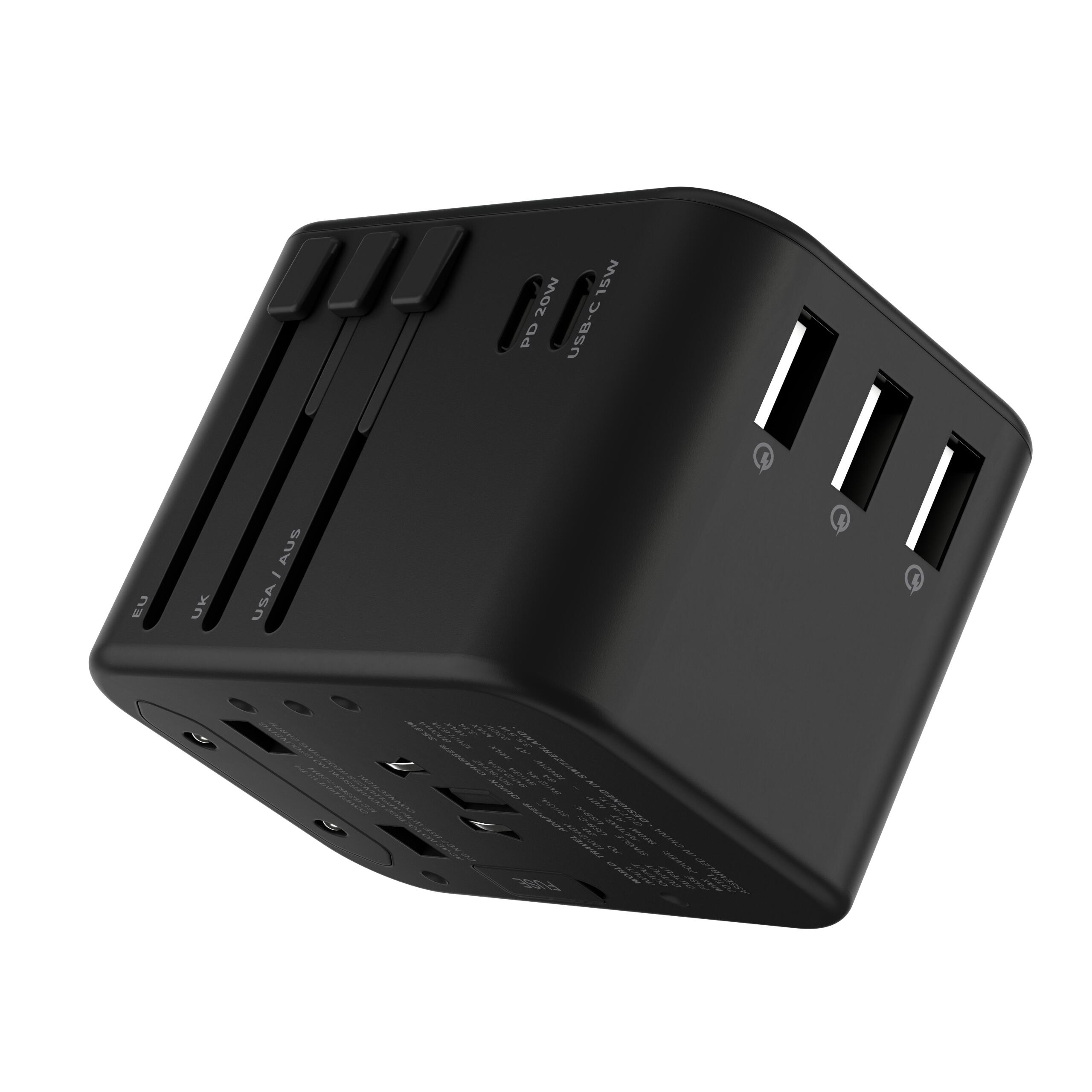 RollingSQUARE universal global plug with 2 USB-C and 3 USB-A