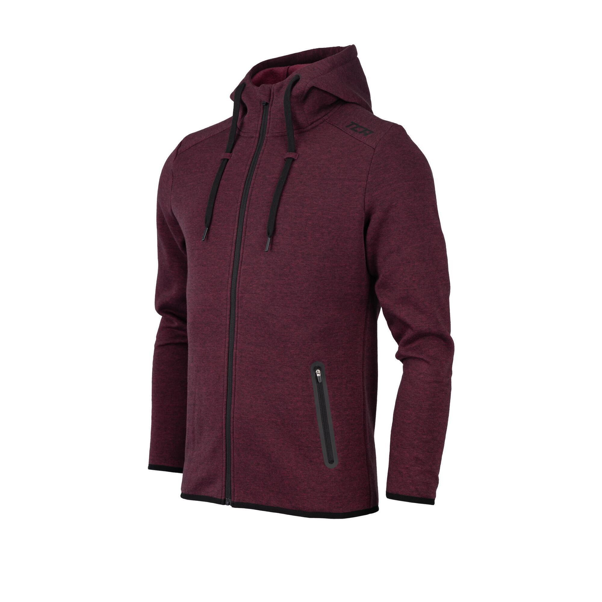 TCA Men’s Revolution Tech Hoodie with Zip Pockets - Burgundy Marl