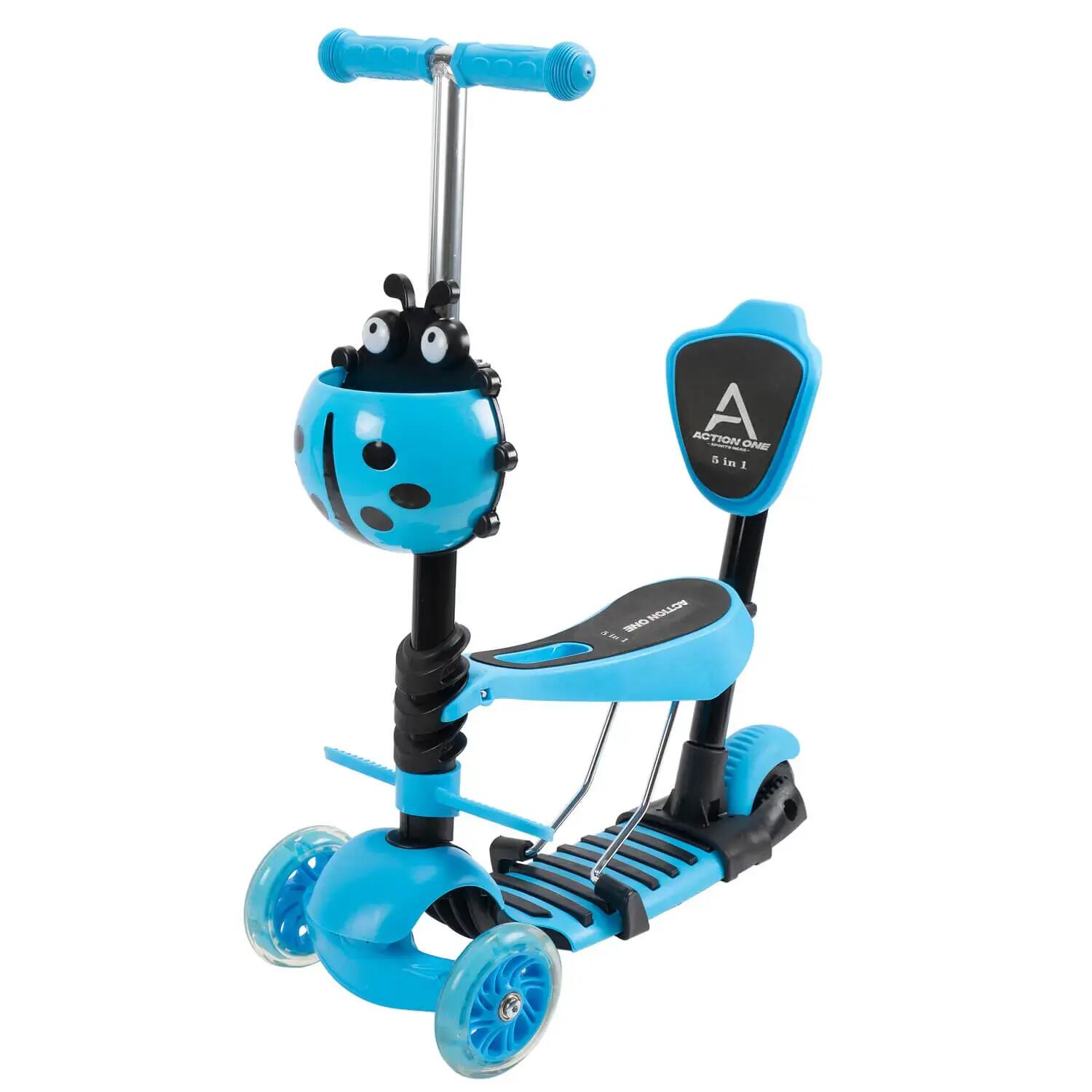 Trotineta 5 in 1, Smart Kid  cu roti luminoase, Albastru 2/5