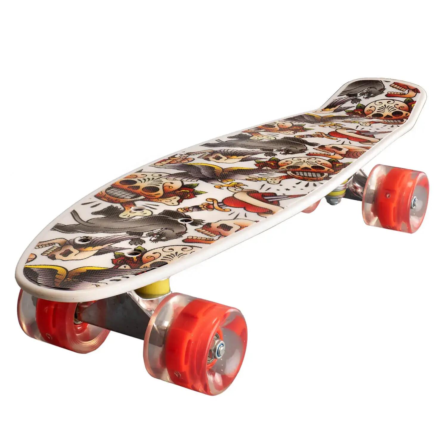 Penny Board cu roti luminoase, 56 cm, PU, Aluminium, 90 KG Happy Skull 2/5